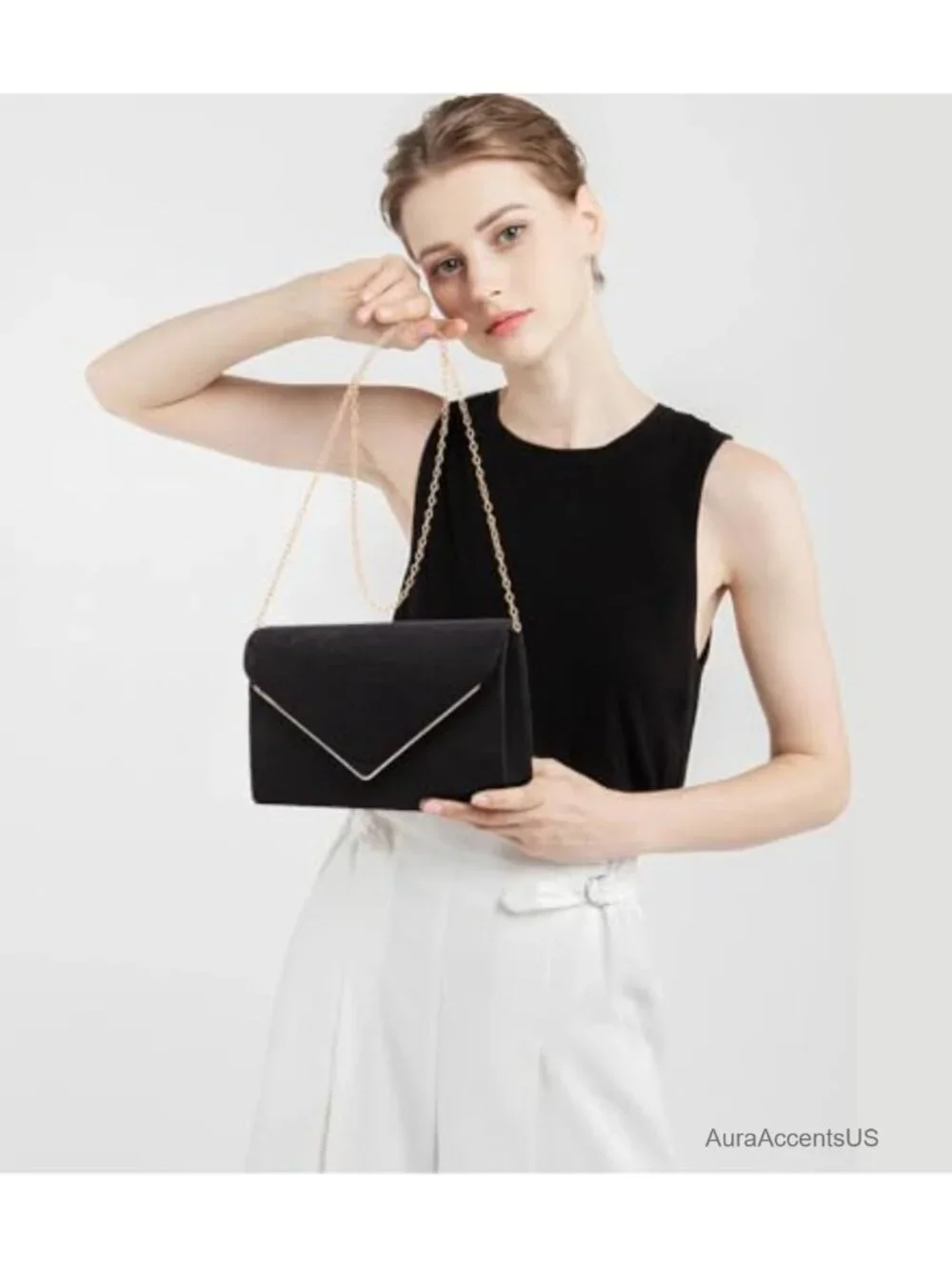 Faux Suede Evening Clutch Purse for Women, Detachable Chain Shoulder Strap
